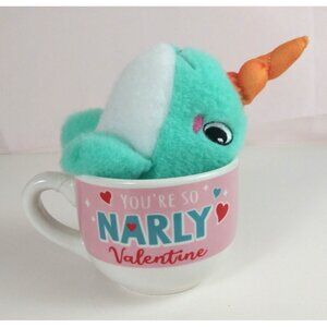 Dan Dee You're So Narly Valentine Plush Narwhale With Valentine's Coffee Cup